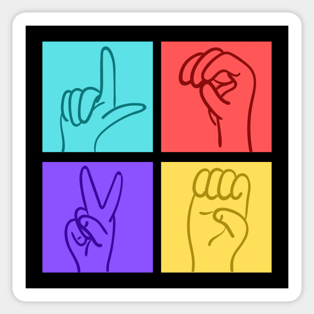 Symbolic Love: Hand Gestures Speak through Colorful Squares Sticker by TeeTopiaNovelty